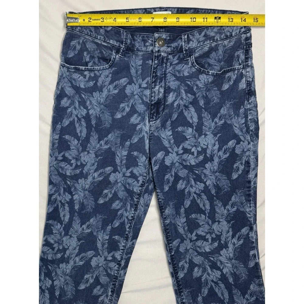 I.‎ Jill Christian Siriano Blue Leaf Print Stretch Jeans Tropical Women's Size 6